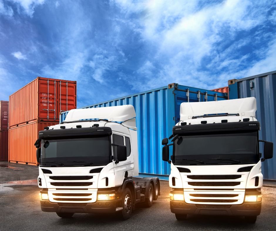 2 trucks and containers